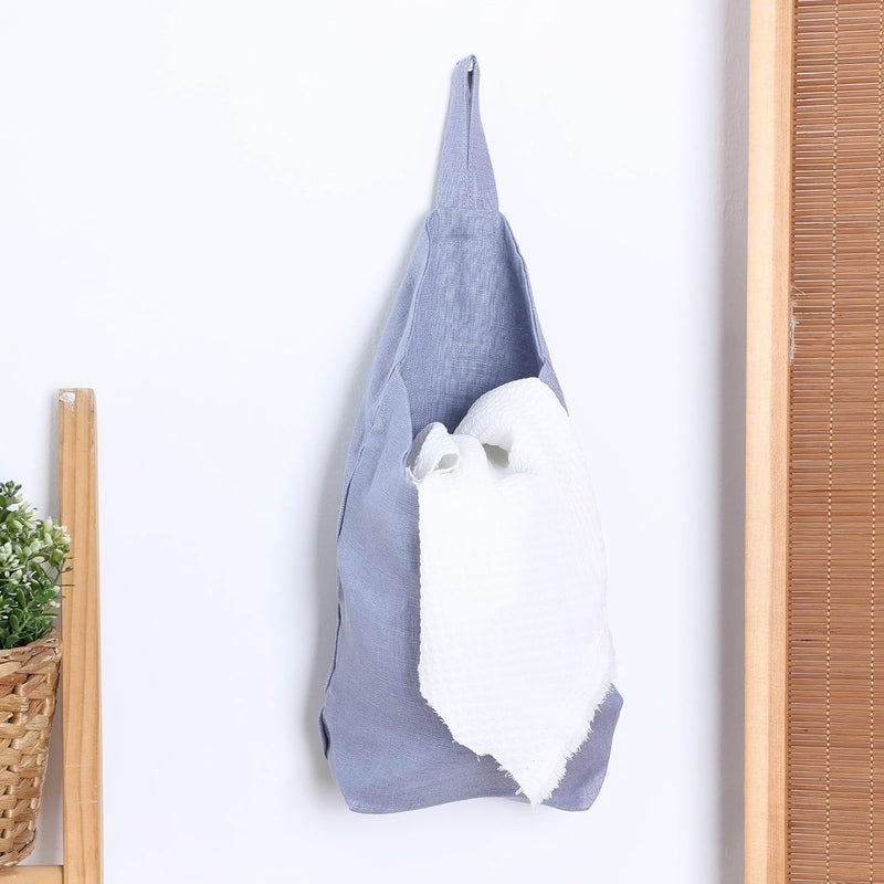 HSOFTIFY 100% Linen Hanging Bags - 2 Pcs, Small Wall Storage Baskets for Kitchen, Bedroom, RV, Camper Organizer, Sewing Room, Nursery, Kids Room, Blue - Image 4